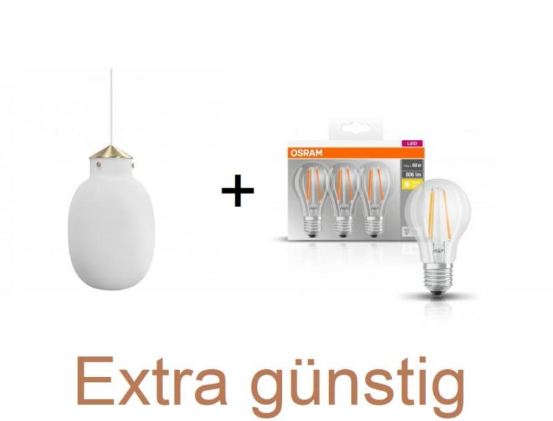 BUNDLE Design for the People Ovale Raito 22 Pendelleuchte opal weiss inkl. 3er Pack Osram E27 LEDs mit Preisvorteil